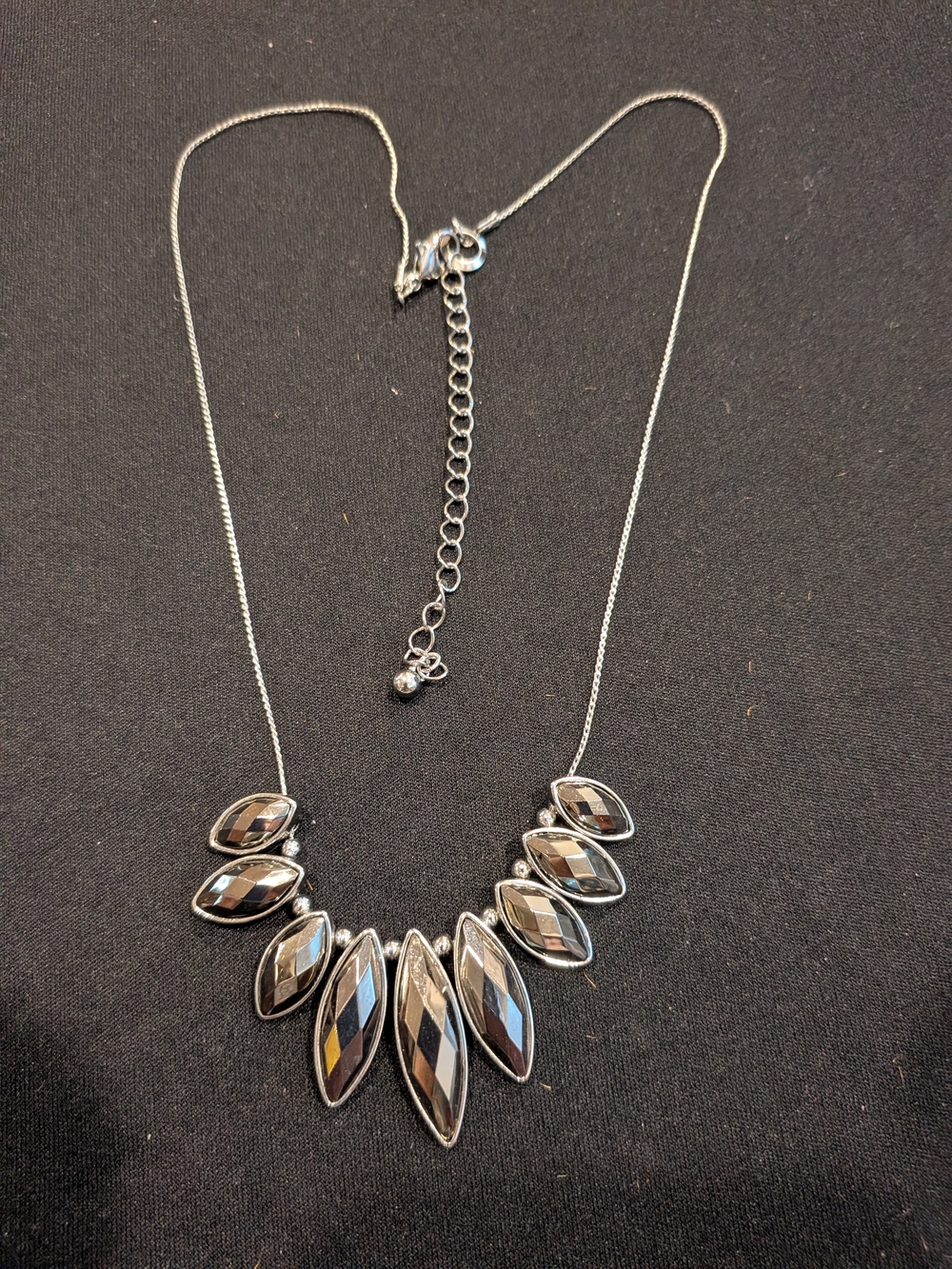 Silver-Tone Marquise Faceted Statement Necklace 9.5" + 3.5"Ext -Women's Jewelry